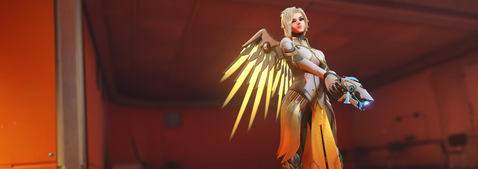 Mercy in official Overwatch artwork for the Small Steps, Big Leaps Director's Take.