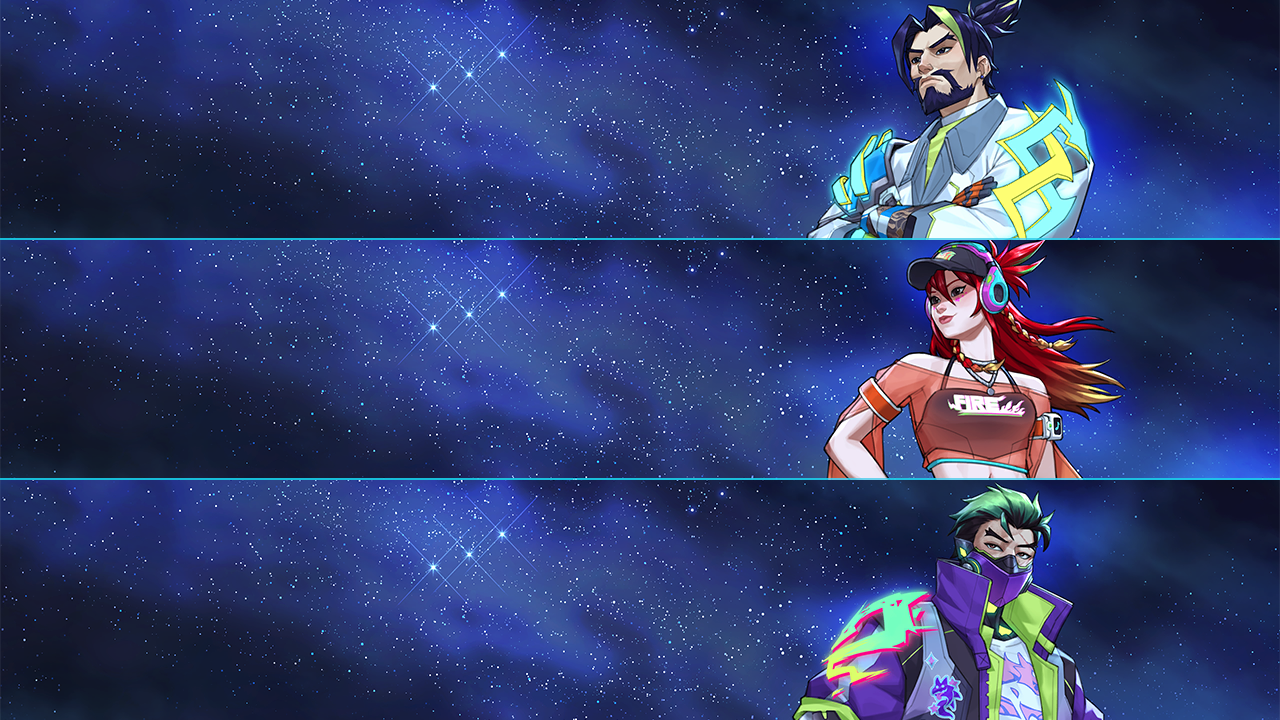 A three-panel composite of extracted YOASOBI Nights name-card artwork for Hanzo, Anran, and Genji.