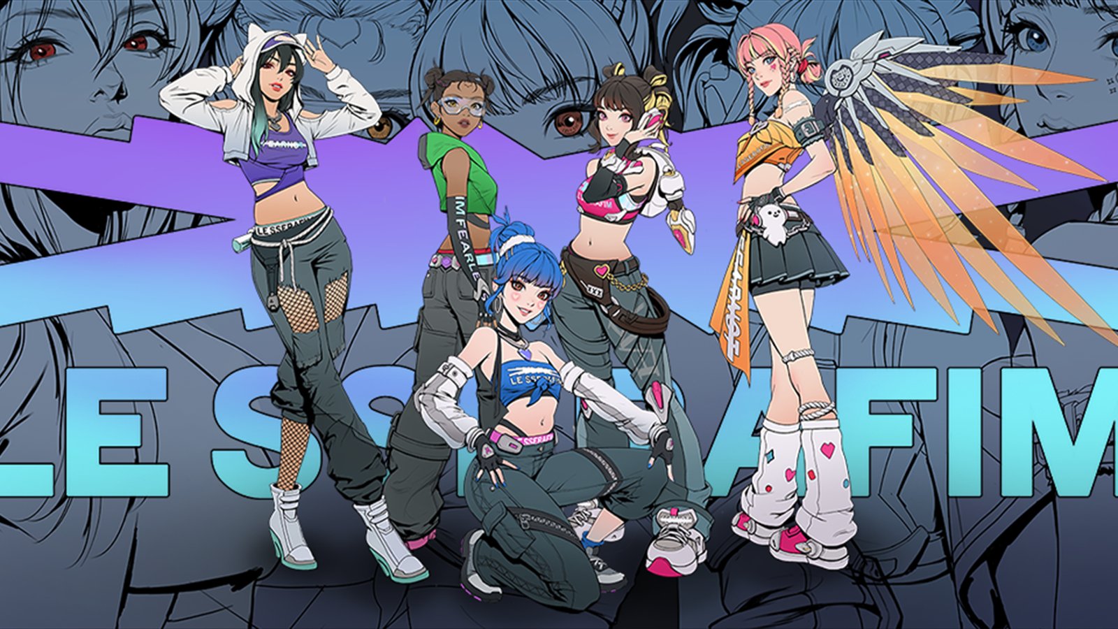Official Overwatch artwork accompanying Remix the Beat with Overwatch 2 x LE SSERAFIM.