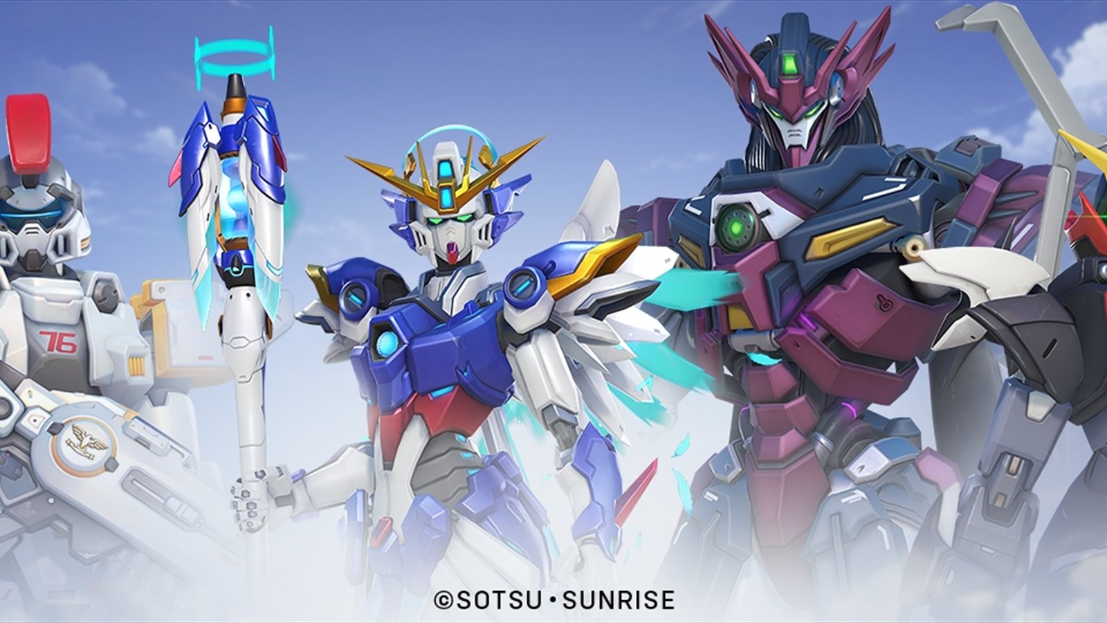 Official Overwatch artwork accompanying The Overwatch 2 x Gundam Wing collab is landing on April 29.