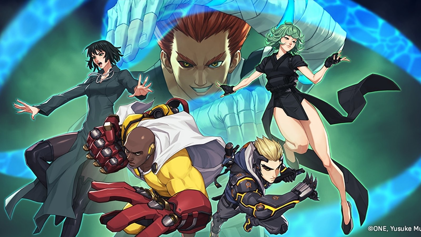 Official Overwatch artwork accompanying One-Punch Man x Overwatch 2.