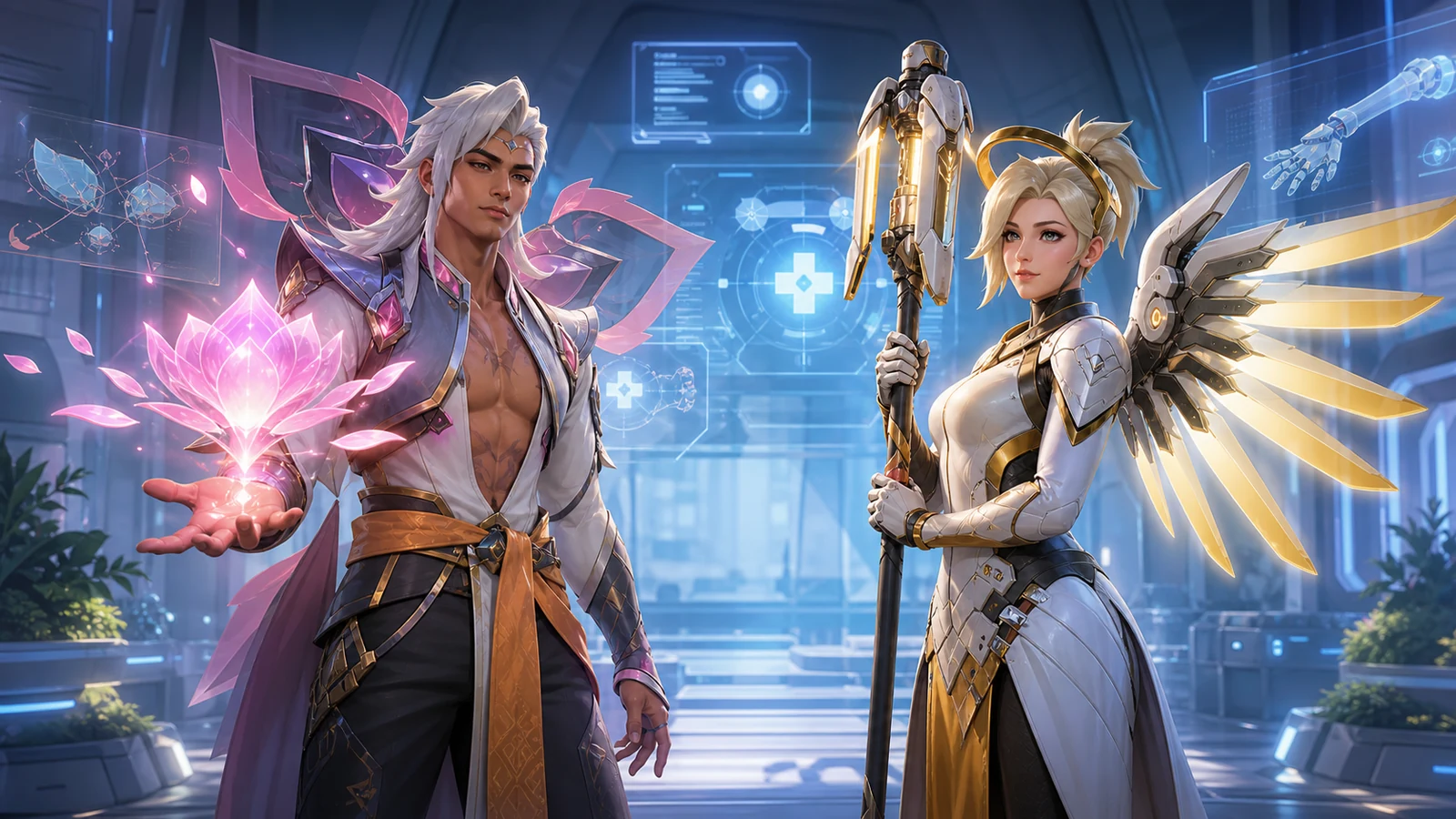 Lifeweaver and Mercy pictured together for the July 28 Overwatch bug-fix update.